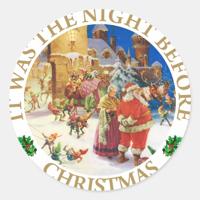 Sticker Rond Père Noël & Mme, Claus à la veille de Noël du pôle (Devant)