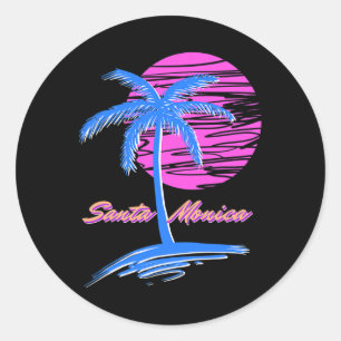 Sticker Rond Père Noël Monica Beach Outrun 80s Vaporwave esthét