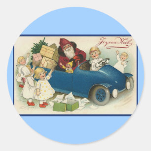 Sticker Rond Père Noël montant dans une voiture - Joyeaux Noe