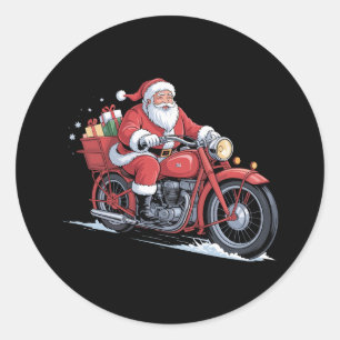 Sticker Rond Père Noël Motard Moto Noël Xmas