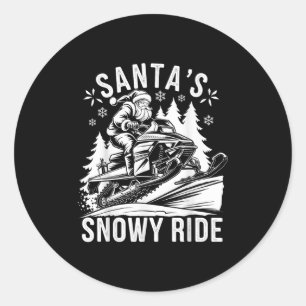 Sticker Rond Père Noël Motoneige Conduite Motoneige Noël