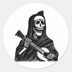 Sticker Rond Père Noël Muerte avec guitare vers le début des an