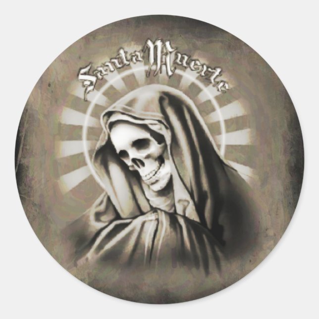 Sticker Rond Père Noël Muerte NOIR ET GRIS (Devant)
