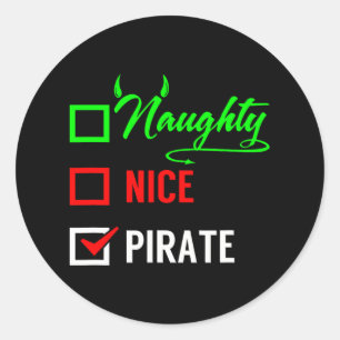 Sticker Rond Père Noël Naughty Nice Pirate Christmas Checklist