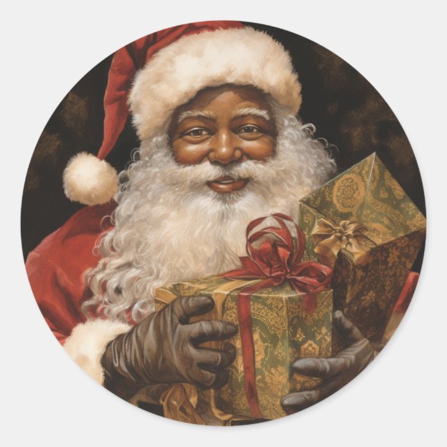 Sticker Rond Père Noël Noir, Joyeux voeux de Noël (Devant)