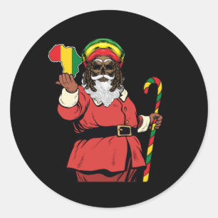 Sticker Rond Père Noël noir Rasta Casquette Noël Rastafarian