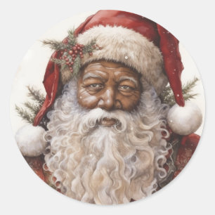 Sticker Rond Père Noël noire joyeuse et brillante : Magie de No