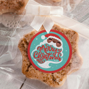 Sticker Rond Père Noël noire   Joyeux Noël tout   bleu turquois