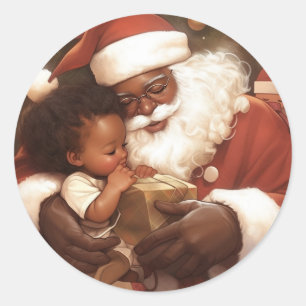 Sticker Rond Père Noël noire qui donne le coeur de la joie