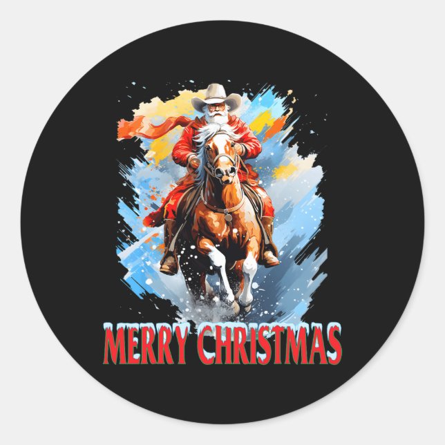 Sticker Rond Père Noël occidental Joyeux Noël  (Devant)