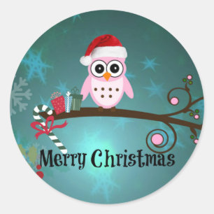 Sticker Rond Père Noël Owl, mignonne et câlinée
