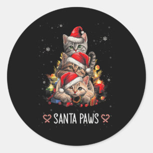 Sticker Rond Père Noël Paw Et Claw Père Noël Cat Feux D'Arbre D
