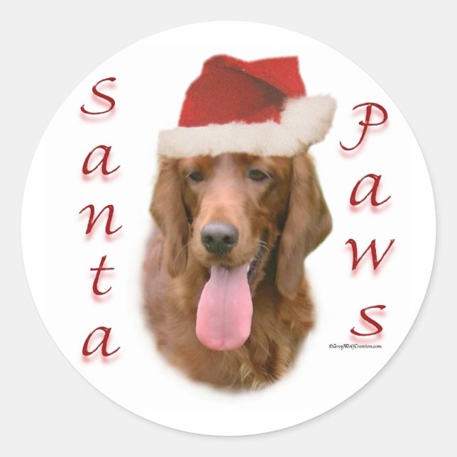 Sticker Rond Père Noël Paws, Setter irlandais (Devant)