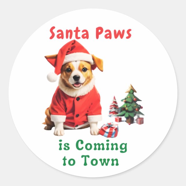 Sticker Rond Père Noël Paws vient à Town Festive Pet (Devant)