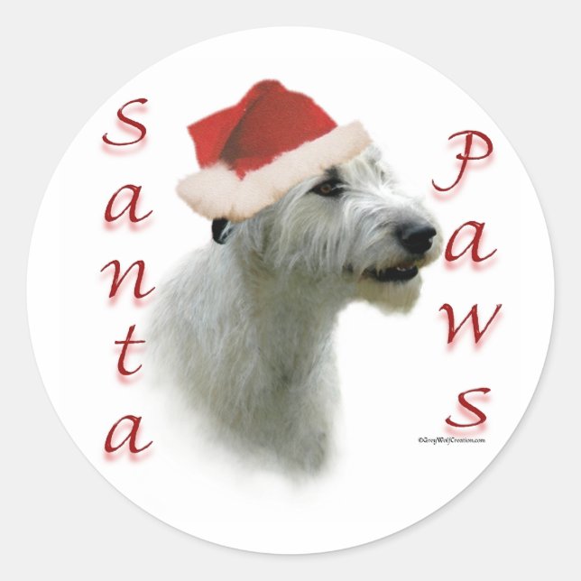 Sticker Rond Père Noël Paws, Wolfhound irlandais (Devant)