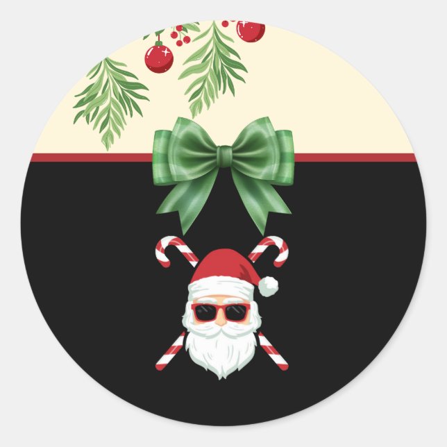 Sticker Rond Père Noël personnalisé avec cannes à croix Noël va (Devant)