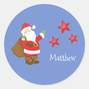 Sticker Rond Père Noël personnalisé avec étoiles