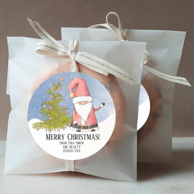 Sticker Rond Père Noël Personnalisé Joyeux Noël (Personalized Christmas Stickers)