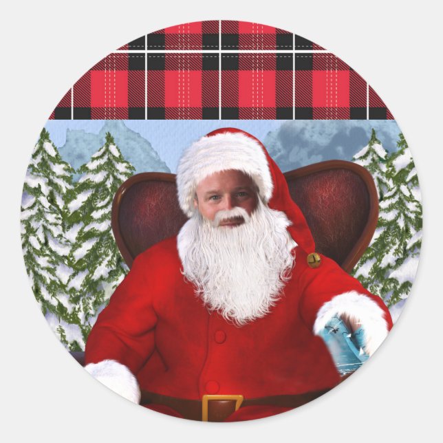Sticker Rond Père Noël personnalisée Ajouter votre photo (Devant)