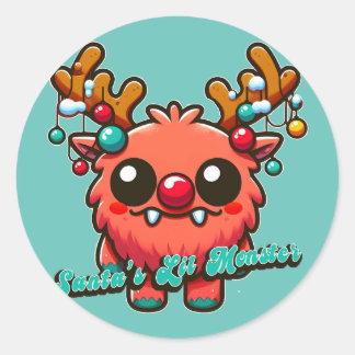 Sticker Rond Père Noël Petit Monstre Rouge