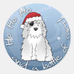 Sticker Rond Père Noël Pirate Old English Sheepdog
