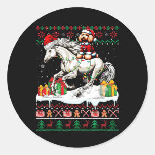 Sticker Rond Père Noël Poodle équitation Cheval de Noël Sweater