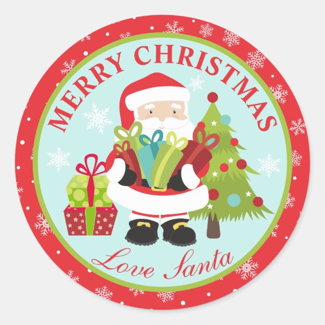 Sticker Rond Père Noël Présente Joyeux Noël (Devant)