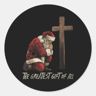 Sticker Rond Père Noël priant fidèle Jésus né Tank T de Noël
