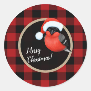 Sticker Rond Père Noël Red Bird Noël Holiday Red Buffalo Plaid