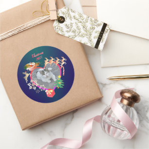 Sticker Rond Père Noël Reindeer Photo Heart Frame