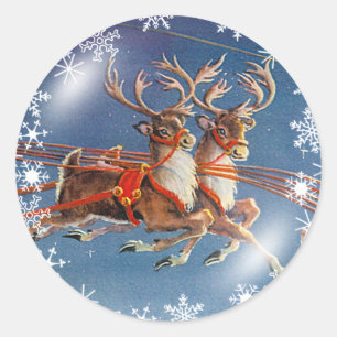 Sticker Rond PÈRE NOËL REINDEER & SNOWFLAKES par SHARON SHARPE