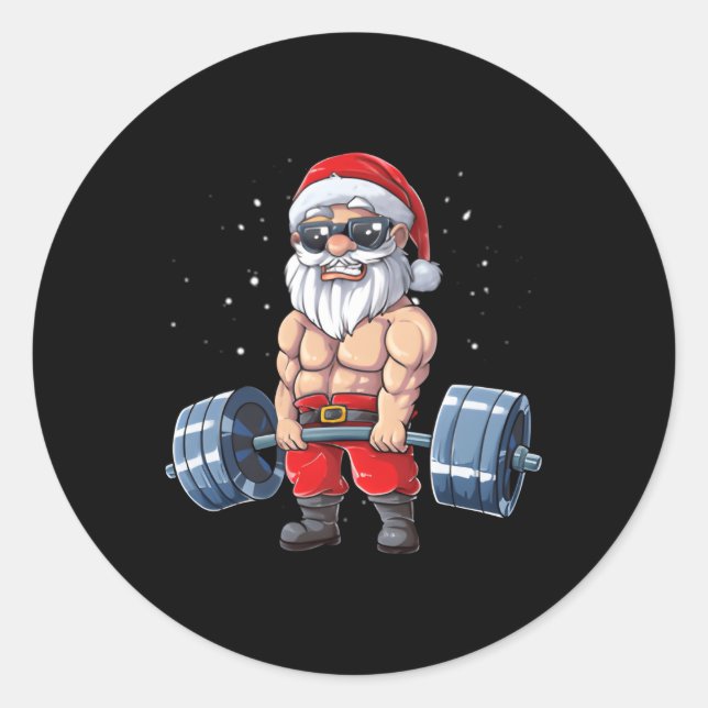 Sticker Rond Père Noël Remise en forme pour poids gymnase (Devant)