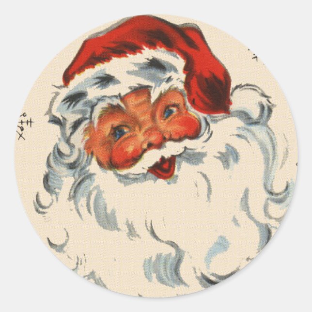 Sticker Rond Père Noël Rétro Aux Étoiles (Devant)