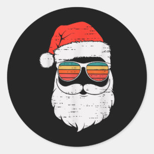 Sticker Rond Père Noël Rétro Face Sunglé Noël En Juillet Été