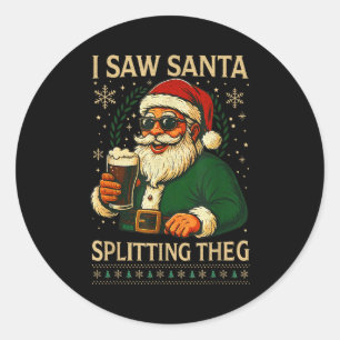 Sticker Rond Père Noël Rétro J'ai Vu Santa Boire Le G De Noël M