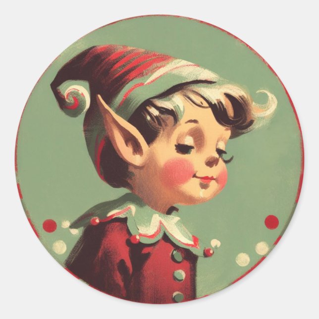 Sticker Rond Père Noël rétro Noël Elf Vintage (Devant)