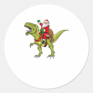 Sticker Rond Père Noël Riding Dinosaur T rex Christmas G