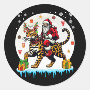 Sticker Rond Père Noël Riding Reindeer Bengale Chat Noël Propri