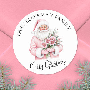 Sticker Rond Père Noël rose Joyeux Noël