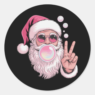 Sticker Rond Père Noël rose soufflant du bubble gum Noël Christ