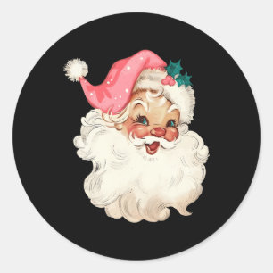 Sticker Rond Père Noël rose Visage Vieux Noël Vintage P
