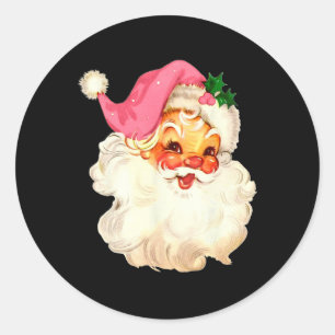 Sticker Rond Père Noël rose Visage Vieux Noël Vintage P