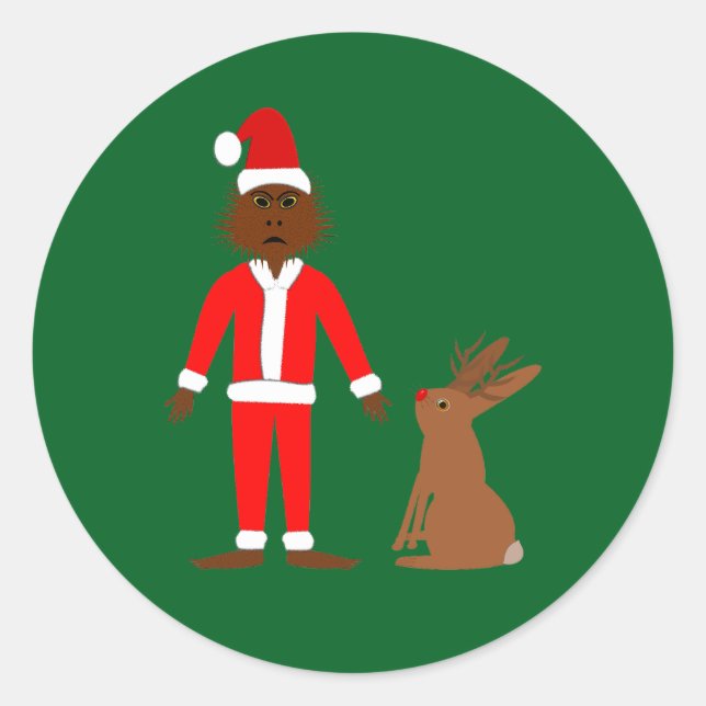 Sticker Rond Père Noël Sasquatch et Jackalope Noël (Devant)