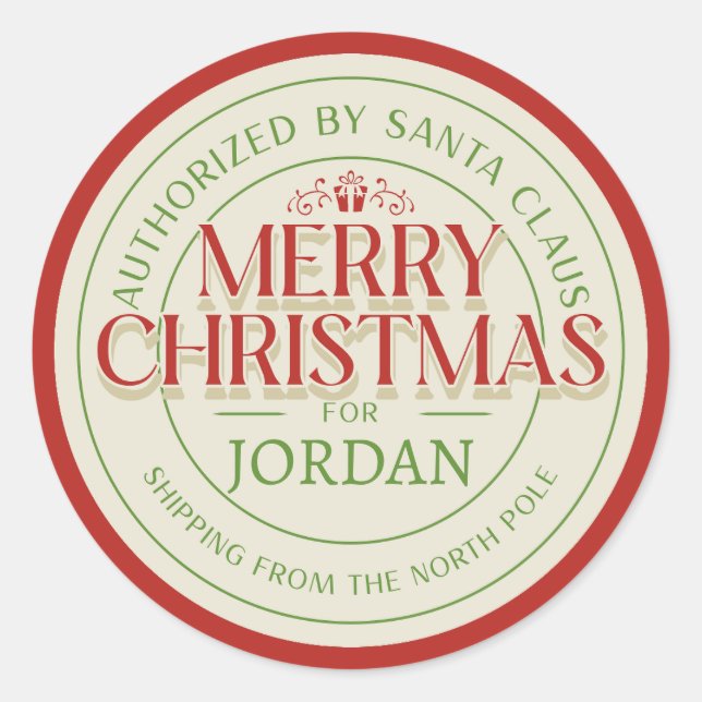 Sticker Rond Père Noël Sceau d'approbation" Pôle Nord personnal (Devant)