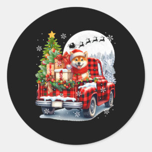 Sticker Rond Père Noël Shiba Inu Sur Pickup Truck Noël Propriét