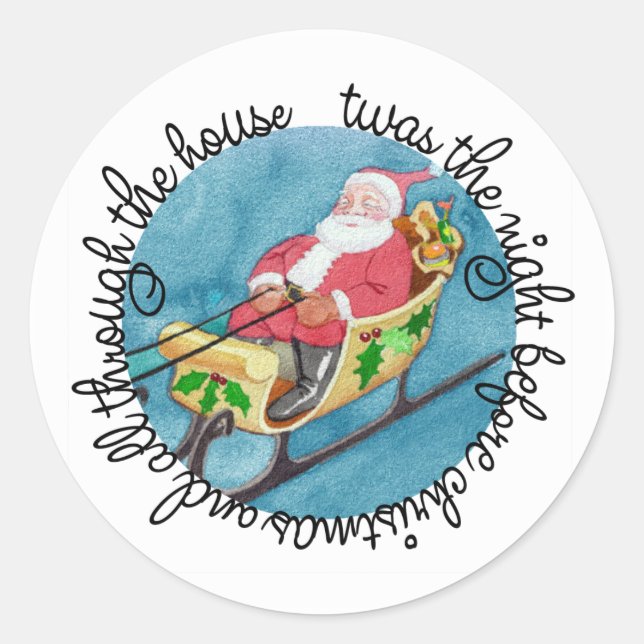 Sticker Rond Père Noël Sleigh C'était la nuit avant l'autocolla (Devant)