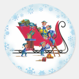 Sticker Rond PÈRE NOËL SLEIGH & ELVES par SHARON SHARPE