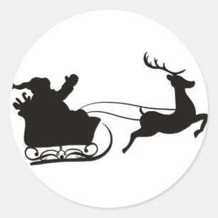 Sticker Rond Père Noël Sleigh et Reindeer