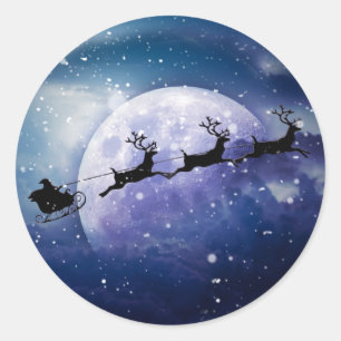Sticker Rond Père Noël Sleigh Imaginaire Galaxy Christmas Nig