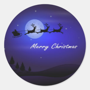 Sticker Rond Père Noël Sleigh Moon Joyeux Noël